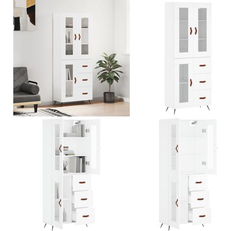 Buffet haut Blanc 69,5x34x180 cm Bois d'ingénierie - Buffet Design Moderne - Meuble Rangement Blanc - Armoire Cuisine - Commode Salon - Étagère Murale - Home & Living (1/5)