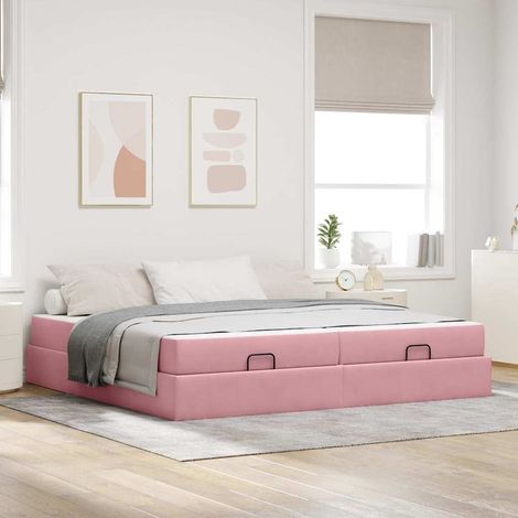 Estructura de cama con colchón 2 uds. Rosa Terciopelo (1/5)