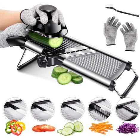 Mandoline Cuisine, Mandoline Réglable Legume Multifonctions, Manuel Coupe Légumes Professionnelle avec 5 Lames en Acier Inoxydable (1/5)