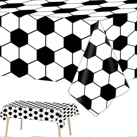 Nappe jetable pour table rectangulaire sur le thème du football (54 x 108 pouces), idéale pour une fête d'anniversaire sur le thème du football. Dimensions : 137 x 274 cm. (1/5)