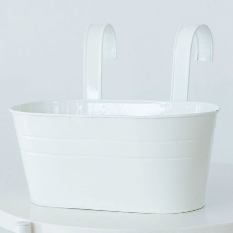 Pots de Fleurs à Suspendre Métal avec Double Crochet Amovible Pot Plante Supendu pour Décoration Jardin Balcon Terrasse Intérieur ou Extérieur，Blanc