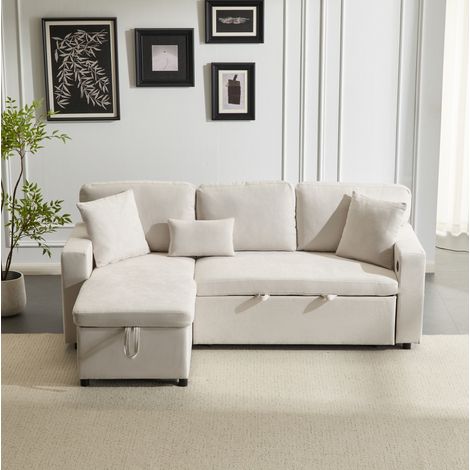 Schlafsofa 214x131x87 cm Beige Flanell mit USB, Stauraum und wechselbarer Ottomane (1/5)