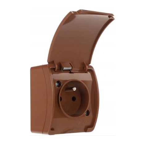 Prise étanche simple avec terre (2P+T) clapet marron IP44 KOALA (1/5)