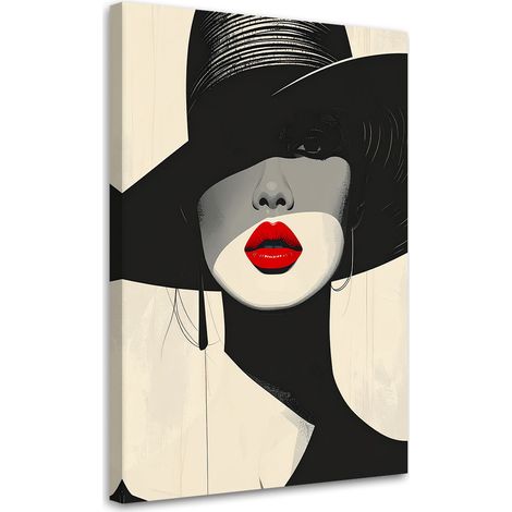 Quadro su tela, Una donna con un cappello nero e le labbra rosse - 40x60 (1/2)