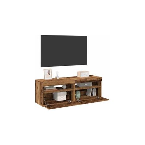 Meubles TV avec lumières LED 2 pcs vieux bois bois d'ingénierie (1/5)