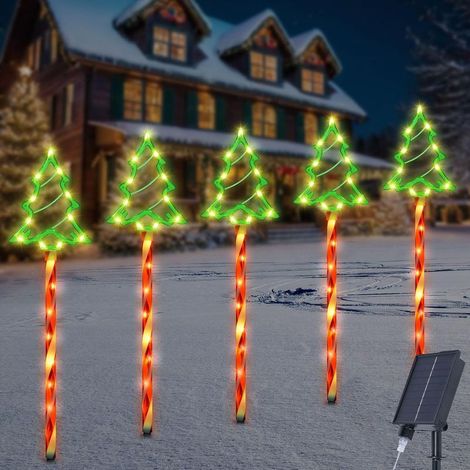 Solarbetriebene Weihnachtsbaumbeleuchtung, 5er-Set grüne Weihnachtsbäume mit 45 LEDs, 8 Beleuchtungsmodi, wasserdichte Solar-Weihnachtsdekoration für den Außenbereich, Solar-Weihnachtsbeleuchtung für (1/5)