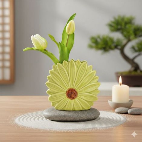 Vase en forme de fleur 17x16x7 cm vert (1/3)