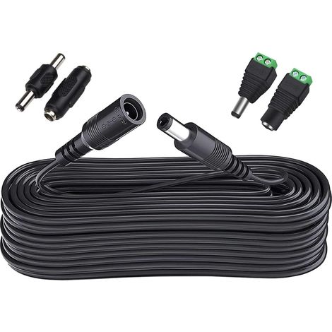Prolunga da 10 metri con alimentatore CC, connettore maschio-femmina da 2,1 mm x 5,5 mm per adattatori CA, LED, telecamere di videosorveglianza, auto, monitor e altro ancora - Nero