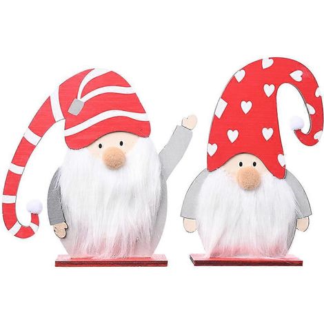 Lot de 2 figurines de Noël en bois représentant le Père Noël, à poser sur un bureau.-17X17X2cm (1/3)