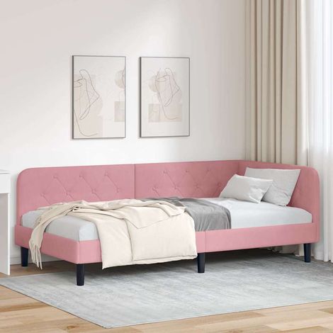 vidaXL Cadre de lit d'angle Rose 90 x 190 cm Velours