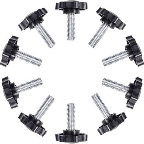 Flügelschrauben, 10er-Packung gerändelte Gewindeschrauben mit Sternkopf aus robustem Kunststoff, Griffknöpfe aus Eisen, Klemmschrauben für Maschinenriegel, M6x25 mm