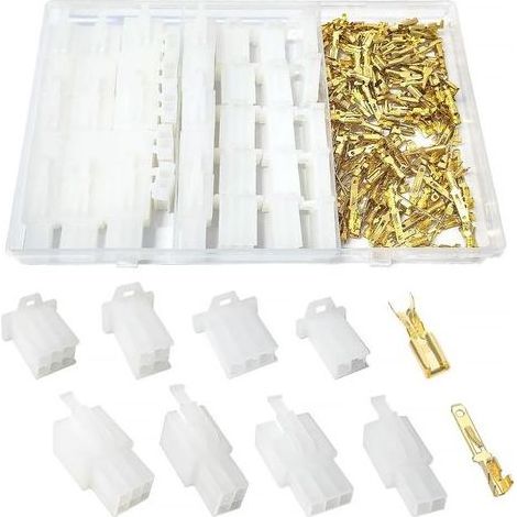 (Blanc)380 Pièces 2.8mm Automobile Connecteur Kit, 2 3 4 6 Broches de Fil Électrique Connecteur et Femelles Sertir Cosse Assortiment, pour Moto, Voiture, Camion, Scooter, Bateaux Électrique (1/5)