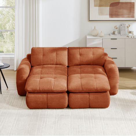 Canapé modulaire 2 places en tissu orange, sans structure, avec accoudoirs et 2 ottomans, assise large et profonde, 194 x 160 x 68 cm – de FLORAGRACE (1/5)