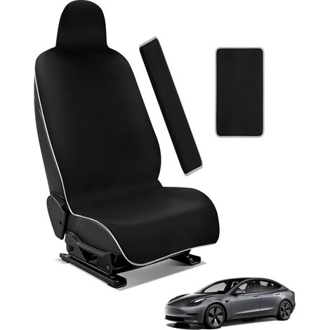 Waterproof Neoprene Car Seat Cover for Model Y/3 Front Seats - Non Slip Ideal for Workshop and After Sports with Belt Cover and Armrest (Black) (1/5)