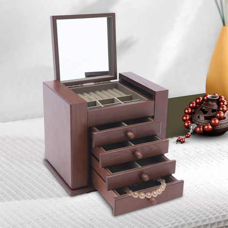 YISSALE-5‑stufige Schmuckschatulle mit transparenter Abdeckung - vielseitige Aufbewahrungsbox für Ringe, Ohrringe, Armbänder, Uhren und Kosmetik, geeignet für Waschtisch, Nachttisch und Badezimmer (1/5)