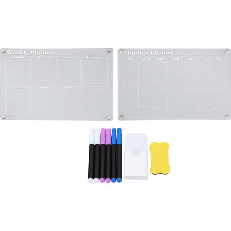 Plancheau Magnétique Effaçable 40x30cm pour Frigo - Calendrier Hebdomadaire et Mensuel Acrylique Transparent (1/3)