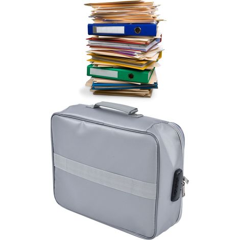 Sac/coffre-fort ignifugé pour documents avec serrure, argent (1/5)