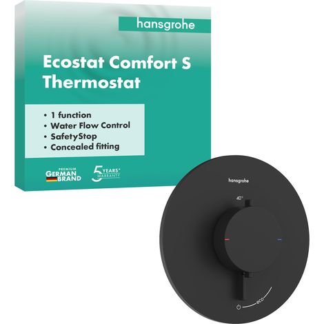 Mitigeur de douche thermostatique, Robinet de douche encastré avec arrêt de sécurité à 40°C, Thermostat 1 sortie, Noir mat (1/5)