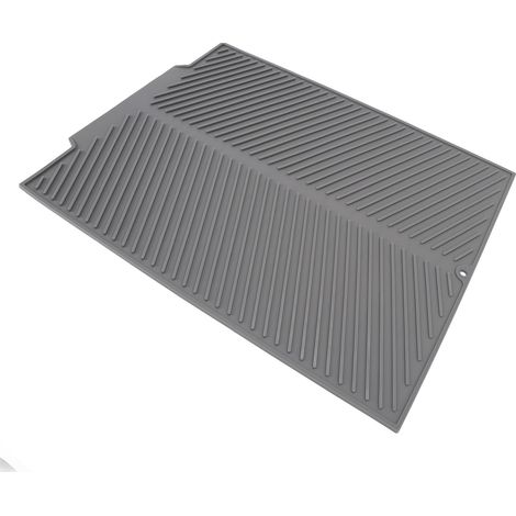 Tapis égouttoir à vaisselle en silicone 485 x 405 mm, résistant à la chaleur, antidérapant, gris, pour la cuisine et le plan de travail. (1/5)
