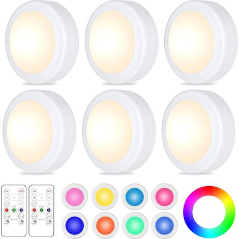 Set di 6 faretti LED, 16 colori disponibili, luci per armadietti, luce notturna con dimmer e timer, adatti per camera da letto e cucina, colore bianco. (1/5)