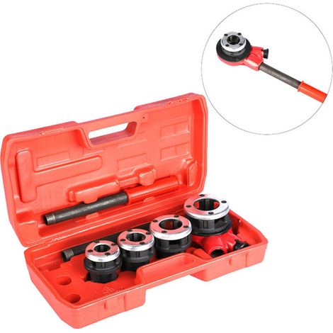 – Coffret de filières de plombier à tête interchangeable – 7 pièces – Matrices en fonte avec dents en acier HSS – Pour tuyaux en fer noir et galvanisé (1/5)