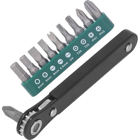 Ensemble de 11 mini tournevis 1/4" de poche, micro-outil EDC, clé à cliquet à torsion élevée, poignée d'entraînement réversible à 90° (1/5)