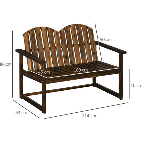 Banc de jardin en bois 2 places avec dossier et accoudoirs, capacité de charge jusqu'à 240 kg, pour jardin et balcon, finition brûlée (1/5)