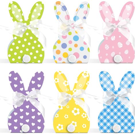 KOWOLL Boîtes à friandises de Pâques, lot de 24 sachets en papier motif lapin, contenants pour goûters printaniers, emballage cartonné, catégorie cadeaux de fêtes, motif animaux mignons