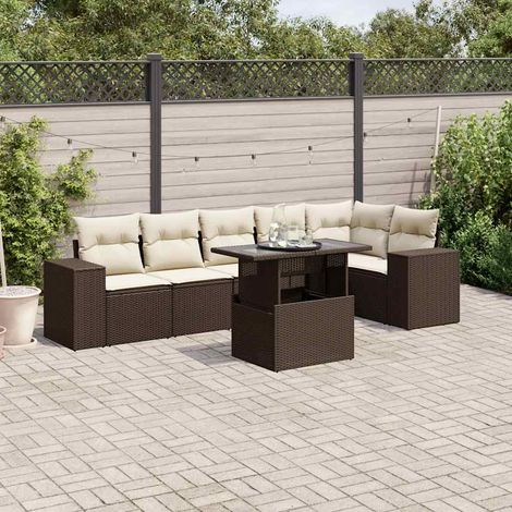 Ensemble modulaire de jardin avec table ajustable en résine tressée marron 7 places avec coussins déhoussables (1/5)