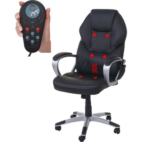 Massage-Bürostuhl HHG-753, Drehstuhl Chefsessel, Heizfunktion Massagefunktion Kunstleder schwarz (1/5)