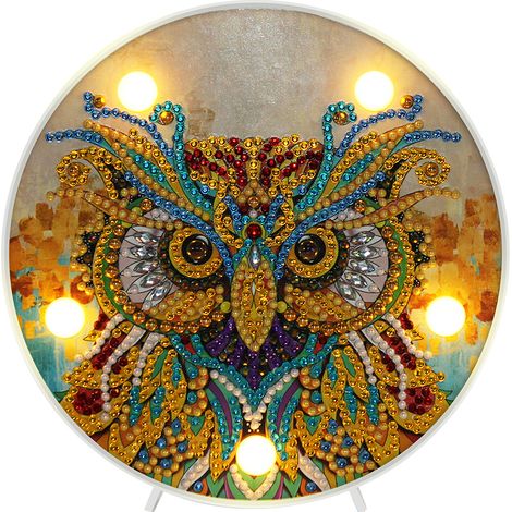Lampe LED ronde en forme de cercle, peinture diamant, ornement en strass appliqué à la main, veilleuse décorative ZXD054