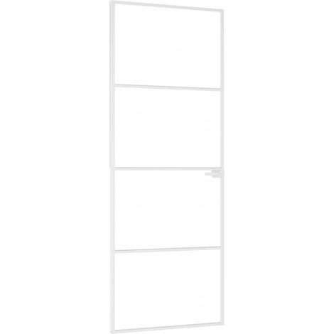 Interior Door White 76x201.5 cm Tempered Glass&Aluminium Slim vidaXL