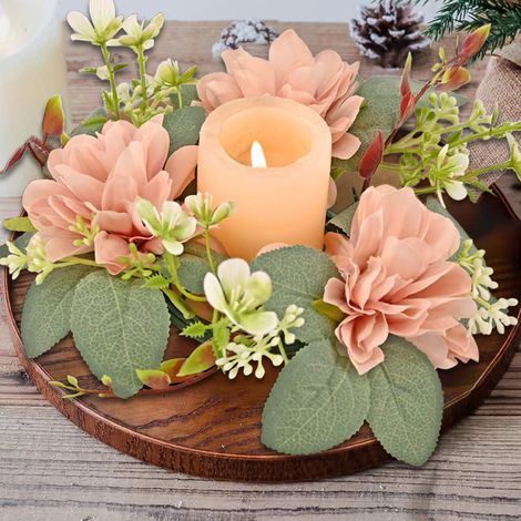 Guirlande De Noël - Couronne Artificielle De Roses Et Hortensias - Pour Porte D Entrée Intérieur Extérieur - Anneau À Bougie - 20 cm - Rose (1/5)