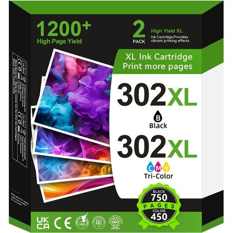 302XL Cartouches d'impression pour HP 302 Remplacement pour HP 302 Cartouches Noir et Couleur pour HP OfficeJet 3831 3833 3830 3832 3835 4650 DeskJet 3630 3632 2130 3639 Envy 4520 4525 4527 (1/5)