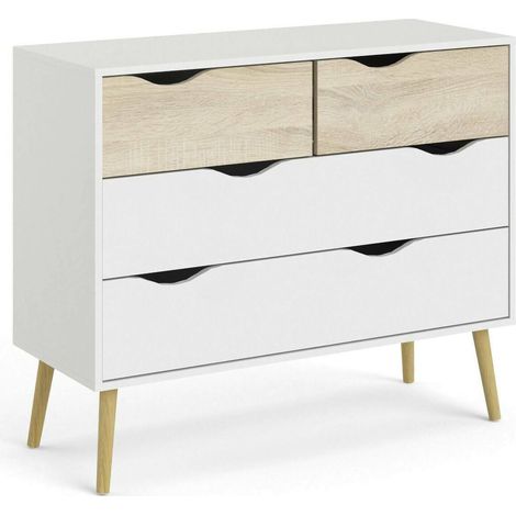 Dmora Cassettiera a quattro cassetti, colore bianco e rovere, Misure 98 x 81 x 39 cm, con imballo rinforzato (1/5)