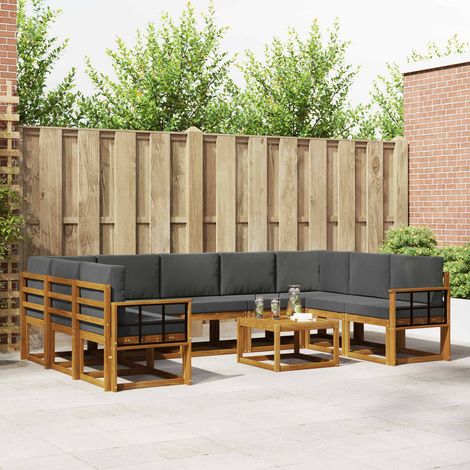 Outdoor-Sofagarnitur mit Kissen 10 pcs Natur und Anthrazit