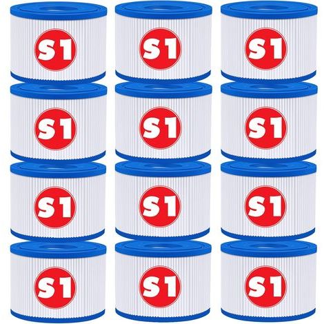 Lot de12 S1 Filtre pour Spa, 10.6cm x 4.5cm x 7cm,S1 Filtre Cartouche Piscine Filtrantes,Cartouche S1 Filtrante-Compatible avec Intex 29001E Spa,Cartouche Filtre Spa pour Intex S1 Reutilisable (1/5)