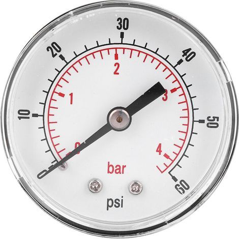 Manomètre analogique 50 mm avec raccord arrière 1/4 BSPT – Plage 0-60 psi / 0-4 bar, pour air, eau, huile et gaz (1/5)