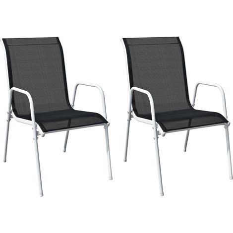 Stapelbare Gartenstühle 2 Stk. Stahl und Textilene Schwarz