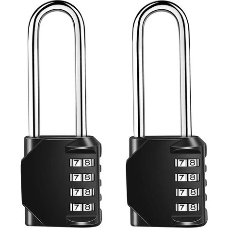 Cadenas à combinaison en deux parties avec anse longue, cadenas à œillet long, combinaison à 4 chiffres avec fonction de réinitialisation, cadenas à combinaison résistant aux intempéries (1/5)