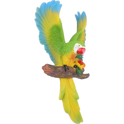 Wanddekoration aus Kunstharz: Papagei, hängende Papageienstatue mit ausgebreiteten Flügeln, Vogelornament für Garten, Terrasse, Rasen, Hof, Grünfläche (1/5)