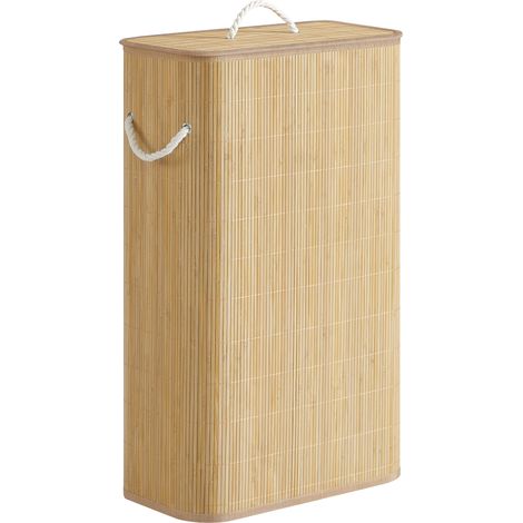 Songmics – Panier à linge en bambou 60 L – Sac amovible lavable en machine – Couvercle avec poignée – Dimensions 40 x 22 x 70 cm