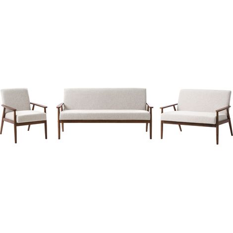 Conjunto de sala de estar retro sofá 3 plazas sofá 2 plazas y sillón tapizado de poliéster estructura de madera gris y marrón oscuro Esrum (1/5)