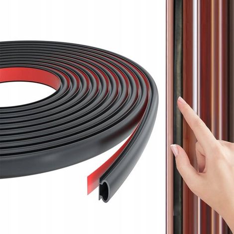 Burlete para puertas de 10 m，Burlete para puertas，Aislamiento acústico para puertas y ventanas，Caucho autoadhesivo，Aislamiento térmico (1/5)