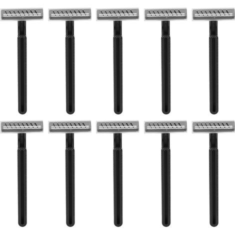 10 lames de rasoir manuelles double face en acier inoxydable, antidérapantes, jetables, pour hôtel, noir (1/5)