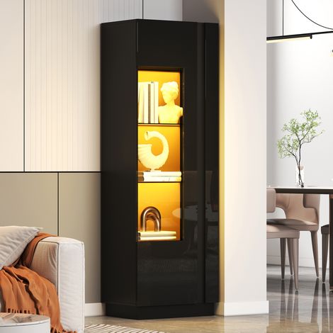 Hohe LED-Vitrine 60 x 40 x 180 cm, Acryltür, 5 Ebenen, Schwarz REDOM (1/5)