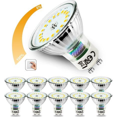 Lot de 10 Ampoules LED GU10,5W 230V Dimmables, Matériau en Verre, Blanc Neutre 4500K, 700lm, Angle de Faisceau 120° - Remplacement pour Ampoules Halogènes 45W