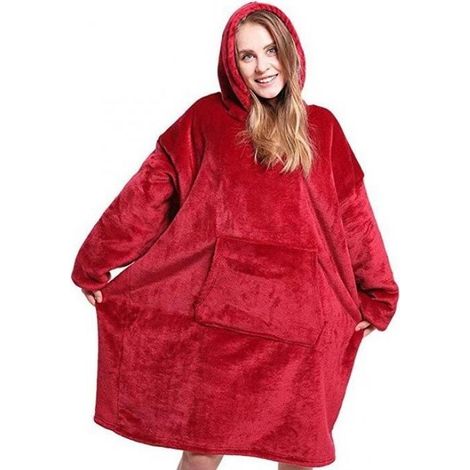 1 pièce Couverture hiver surdimensionnée, avec manches, polaire rouge, douce et lavable, pour soirées cocooning à la maison