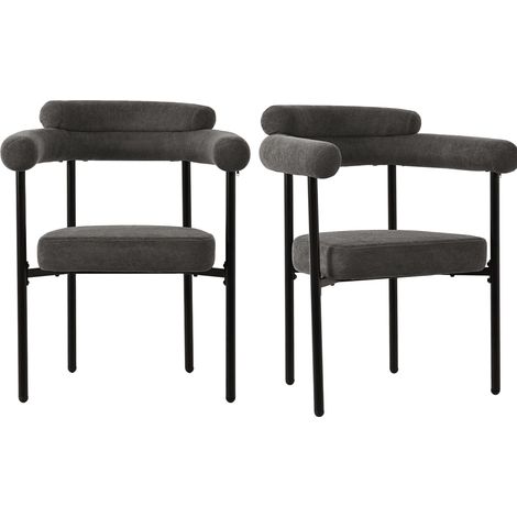 Set di 2 sedie da pranzo moderne in tessuto grigio scuro con braccioli e gambe in metallo (1/5)