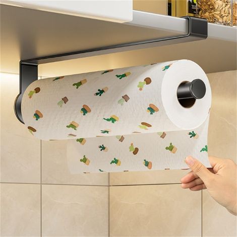 Organisateur de cuisine mural sans perçage – Rangement multifonction pour rouleaux, torchons et accessoires – L31.7 cm noir